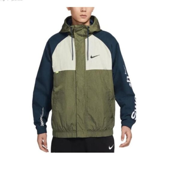 Nike Alphabet Logo Printing Colorblock Hooded Jacket Windbreaker Size M - Picture 1 of 13